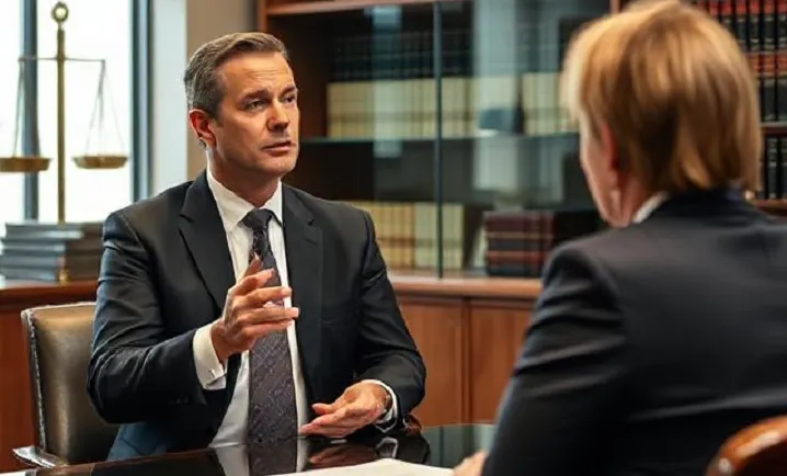 ایا به زنی که رابطه نامشروع داشته نفقه تعلق میگیرد ـ صلح آفرین| وکیلی در دفتر کار خود با موکل خانم که روبرویش نشسته اس