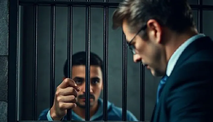 جرم افترا ـ صلح آفرین| فردی در زندان با جرم افترا و وکیلی که به ملاقات او آمده است